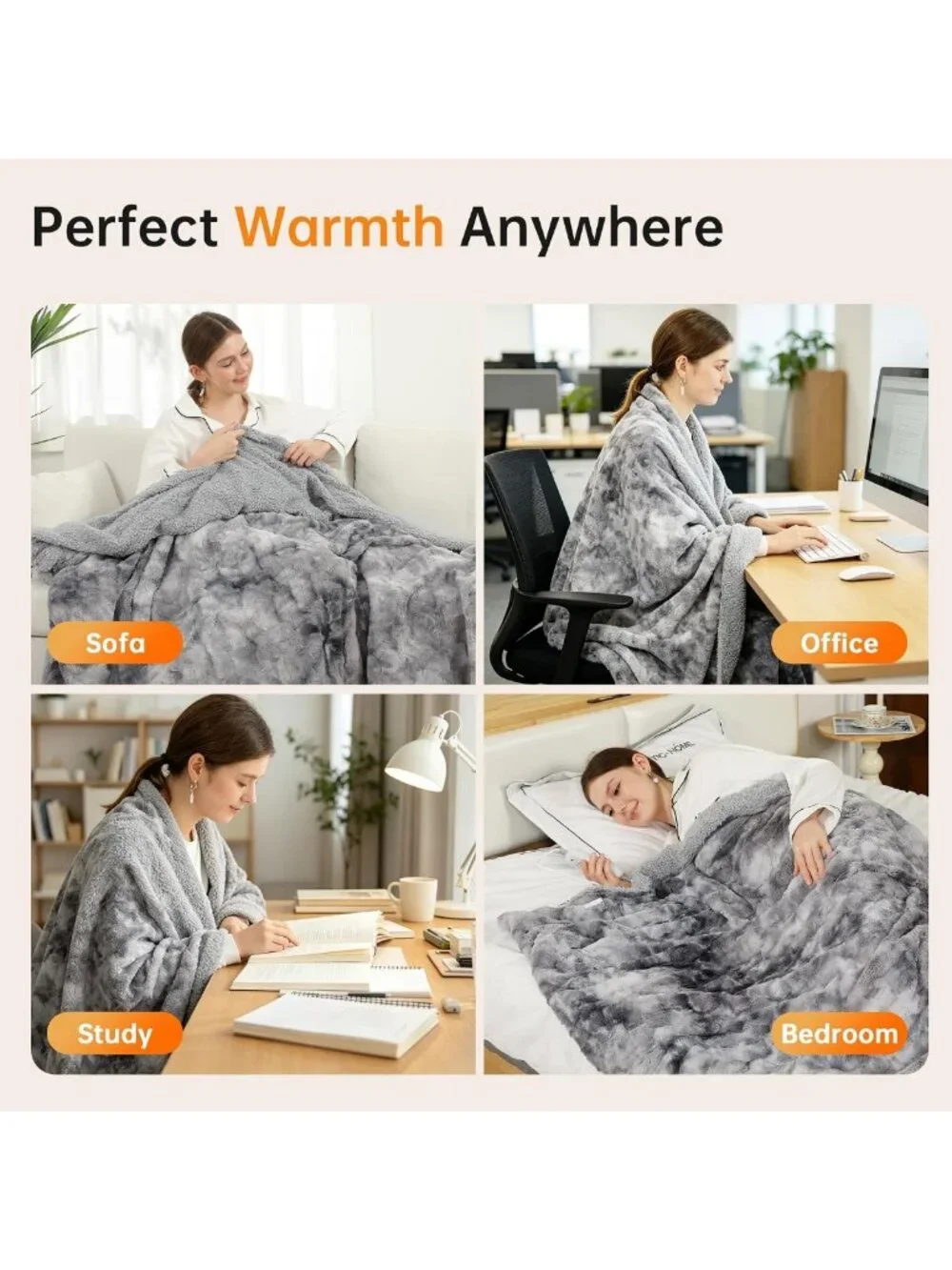 Cozy Heated Blanket Throw 50” x 70” - Soft Dark Gray for Home & Office Use